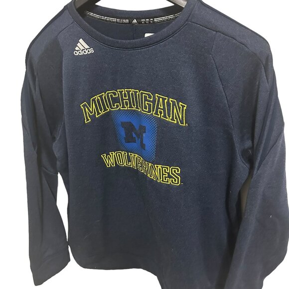 Adidas Michigan Wolverines Crew Neck Sweatshirt Graphic Logo Size XL Blue - Picture 2 of 6